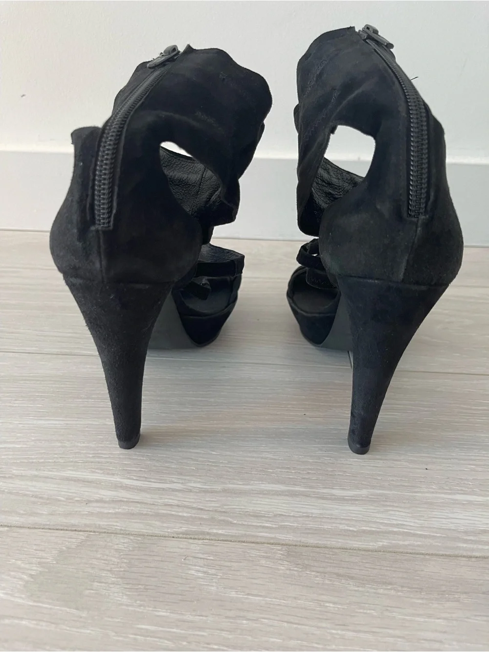 Stefanel Black Suede High Heel Sandals with Ankle Straps Size 39